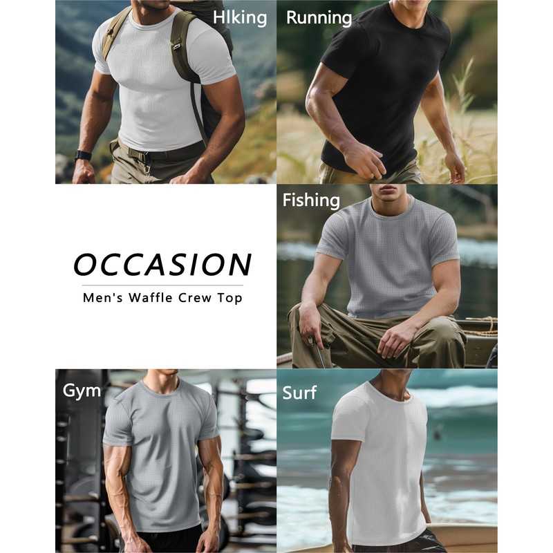 Ficerd 3 Pack Men's Short Sleeve Waffle Knit Shirts, Casual