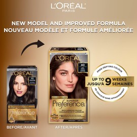 L'Oreal Paris Superior Preference 9 weeks of Luminous Fade-Defying Permanent Hair Dye, 40 Deep Brown, 100% Grey Coverage, 1 Hair Dye Kit (Packaging May Vary)