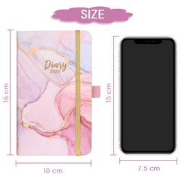 Pocket Diary 2025 - A6 Diary 2025 Week to View Diary from January 2025 - December 2025, Small Diary with Inner Pocket, Hardcover, Pen Holder, Elastic Binding - Pink