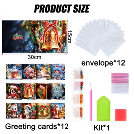 12 Pack 5D DIY Diamond Painting Christmas Cards, Christmas Manual Greeting Cards with Diamond Painting Tools and Envelopes, Christmas Thanksgiving New Year Greeting Cards for Family Friends (Blue)