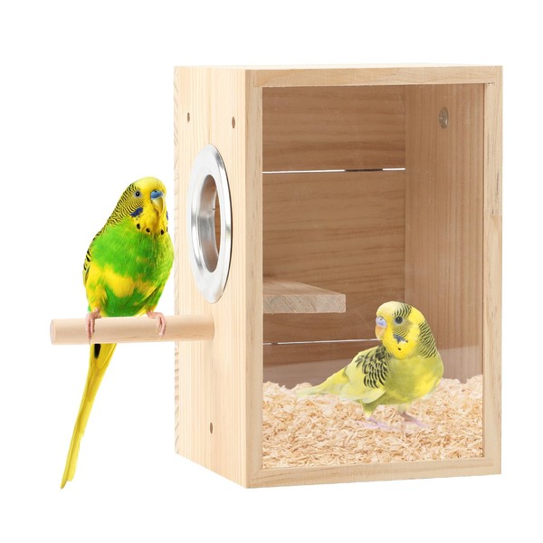 Rypet Transparent Bird Nest Boxes, Wood Parakeet Nesting Box for