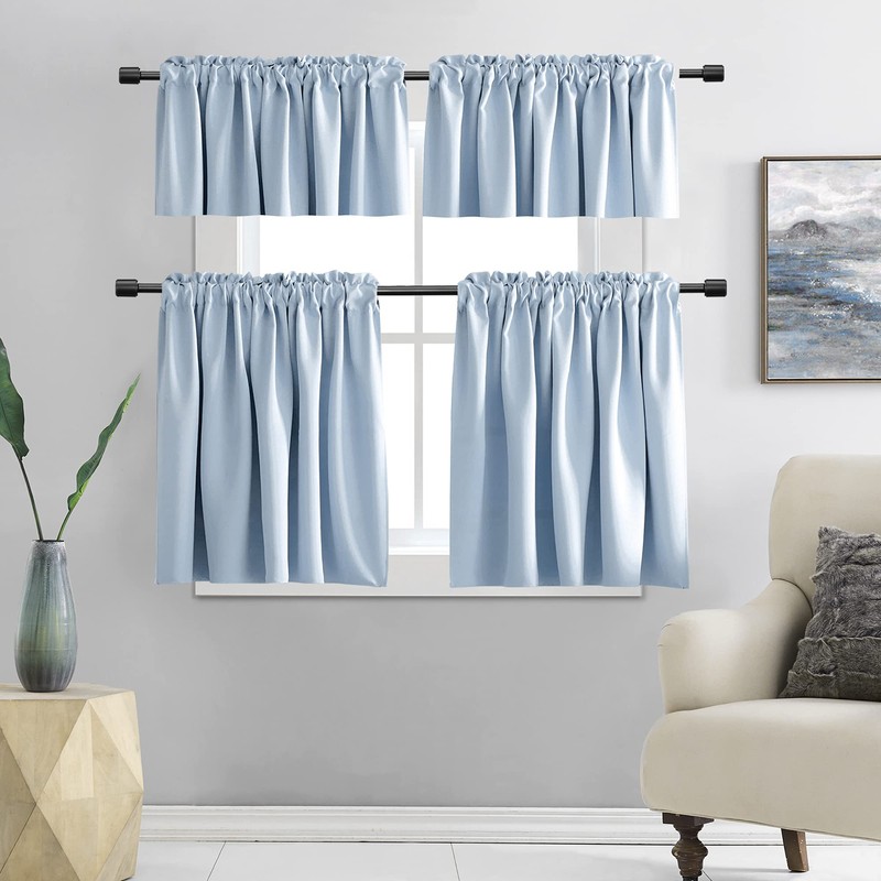 DONREN Short Curtains Light Blue Half Window Curtains Privacy Curtain