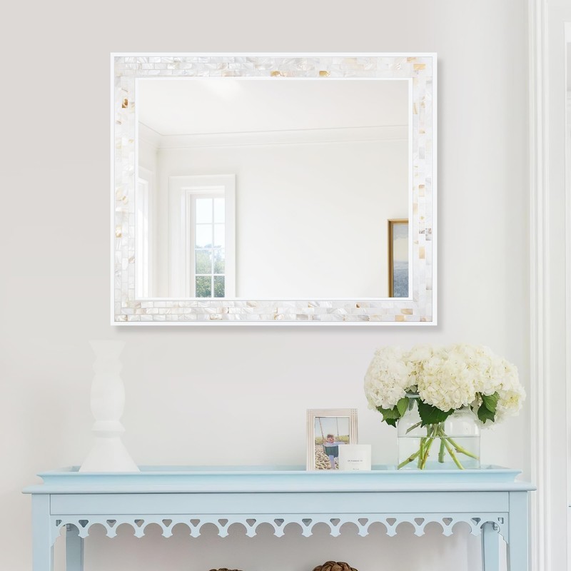 Tanmicoshomy 30 x 36 Inch Rectangle Wall Mirror, Natural Shell