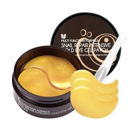 MIZON Parches para debajo de los ojos para ojos hinchados y ojeras, oro de 24K y mucina de caracol, 60 piezas – Fórmula de colágeno y péptidos antiarr