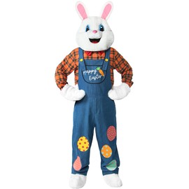 Kofero Easter Bunny Costume Adult Deluxe Rabbit Mascot Plus Size Suit Onesie Outfit with Overalls for Men Women Unisex Party