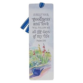 Christian Art Gifts Premium Scripture Bookmark Surely Goodness and Mercy Psalm 23:6 Bible Verse Floral Garden Inspirational Bookmark for Women w/Ribbon