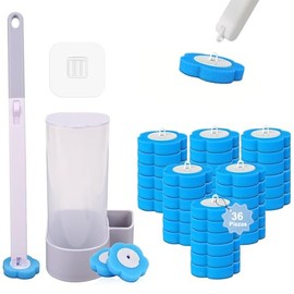 Juego de Cepillo de Inodoro Deshechable 36pcs, Escobilla Para Inodoro Desechable Trae Tu Propia Solución Limpiadora, Con 36 Cabezales de Repuesto y Portacepillos de Almacenaje, Para Limpieza de Baño
