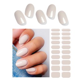 Wahrshei Semi Cured Gel Nail Strips | Beige 20pcs Semi Cured Gel Nails Sticker | Gel Nail Wraps UV for Home Nails DIY