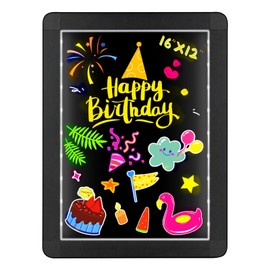 LED Message Writing Board, 2024 Upgrade 12"x16" Illuminated Erasable Lighted Chalkboard, Neon Effect Menu Sign Board with 10 Fluorescent Makers, 26 Flashing Modes for Kids Gifts Menu PromotionShopCafe