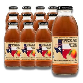Texas Tea Fredericksburg Peach Tea – Organic Black Tea with Real Texas Peaches, Small-Batch Brewed, 12-Pack of 16 FL Oz Glass Bottles, Refreshing Southern Sweet Peach Iced Tea
