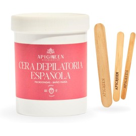 APIGREEN - CERA ESPAÑOLA DEPILATORIA (400GRS) + APLICADORES, AROMA FRESA - PIEL SENSIBLE - BIKINI, ROSTRO, PIERNAS, BARBA DEPILA SIN DOLOR EFICAZ EN TODO TIPO DE VELLO