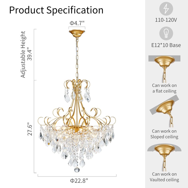 WUZUPS Crystal Chandelier 10-Light Pendant Ceiling Light Modern Lighting Fixture