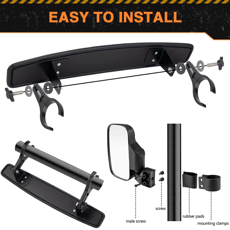 UTV Side Rear View Mirror With 1.75" to 2" Roll