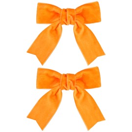 2pcs Velvet Ribbon Hair Bows 3in Small Fall Orange Velvet Bow Decor Hair Clips Alligator Barrettes Hairpins Holiday Dress Outfit Accessories for little Girls Women Children