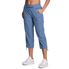 RBX Active Women's Cargo Capri Pant with Pockets Fashion Lightweight Woven with Drawstring Moonlight Blue XS