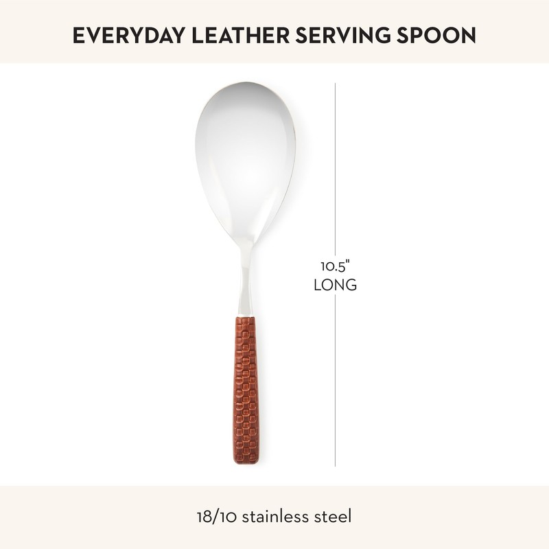 MACKENZIE-CHILDS Everyday Serving Spoon, Stainless-Steel Spoon for Cooking, Leather