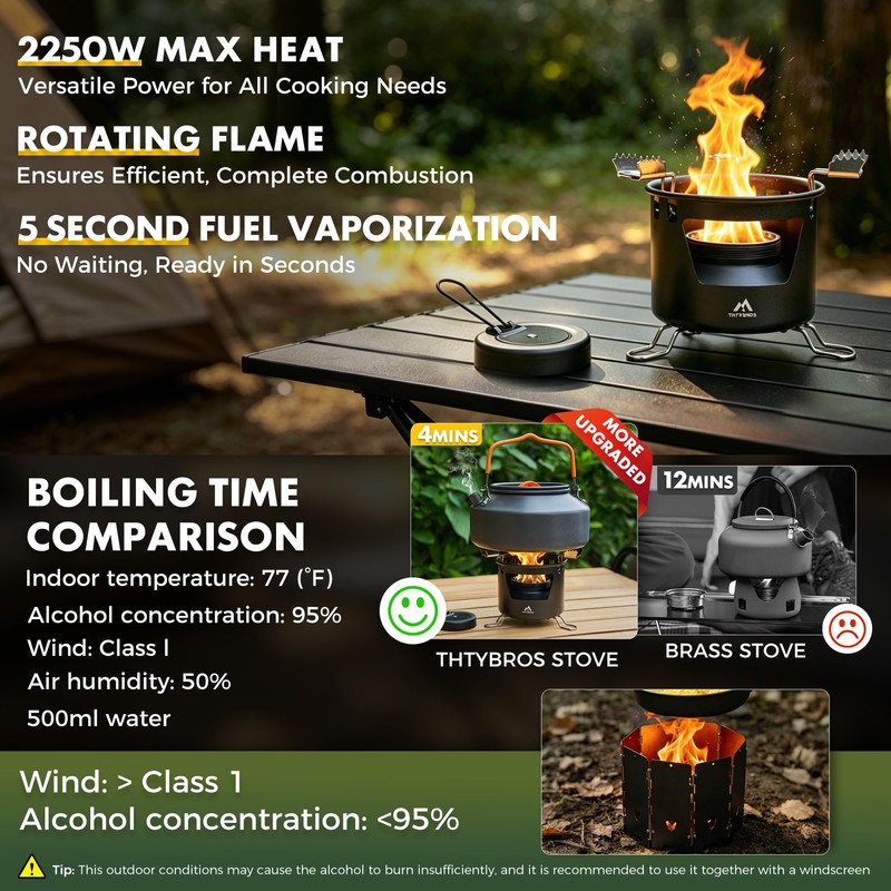 THTYBROS Alcohol Stove Set with Foldable Stand Camping Stove