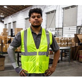 Majestic High Visibility Mesh Vest SM - Hiviz Yellow Safety Vest ANSI/ISEA Class 2, Type R Standard, 3 Inside Pockets, Mic Tab, Zipper Front Closure, 2" Reflective Strips 75-3201