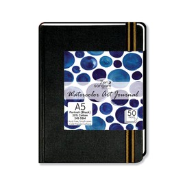 Zen Sangam Portrait A5-8.5" x 6" Watercolor Book, (50 Pages), 20% Cotton 120lb (245GSM)- Buckram Hardcover - Black Artists Paper Pads,Acid-Free,Cold-Pressed,Drawing Sketchbook Mixed Media - Portrait
