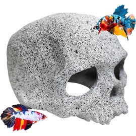 Kathson Aquarium Skull Reptile House Decor Ceramic Head Skeleton Decorations Cave Betta Toys Fish Hideout Stones House for Tank Landscape Decorative Hideout Cave Shelter Shrimp Cichlid Hiding Breeding