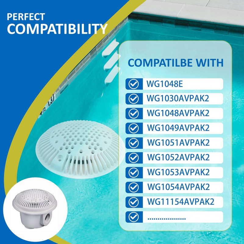 WG1048E White Pool Main Drain Cover Replacement Compatible with WG1048E
