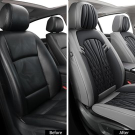 MINGBRON Leather Car Seat Covers,Breathable and Waterproof Faux Leather Automotive Seat Covers for Cars SUV Truck Sedan,Universal Driver Seat Cover Grey&Black