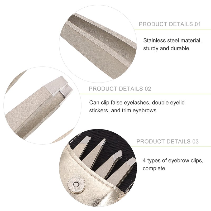TOVINANNA Practical Beauty Eyebrow Clip 4pcs Stainless Steel Tweezers Ergonomic