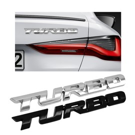 Dickno 2PCS Turbo Car Emblem Decal, 3D Metal Fender Logo Badge Sticker, Zinc Alloy Auto Front Hood Side Body Emblem Sticker, Universal Exterior Decor Car Accessories for SUV Truck (Silver+Black)