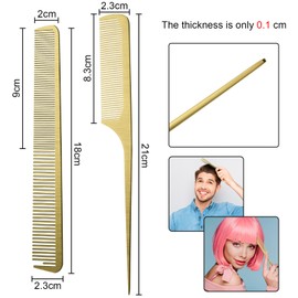 Boao 2 Pieces Metal Tail Combs Rat Tail Hair Combs Fine Cutting Comb Teasing Pintail Barber Comb Stainless Steel Hair Styling Cutting Comb(Gold)