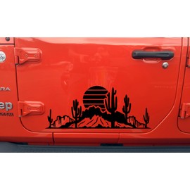 Minglewood Trading Desert Cactus Mountains Scene V3 Vinyl Decal - RV Camper Graphics Travel Trailer - Die Cut Sticker