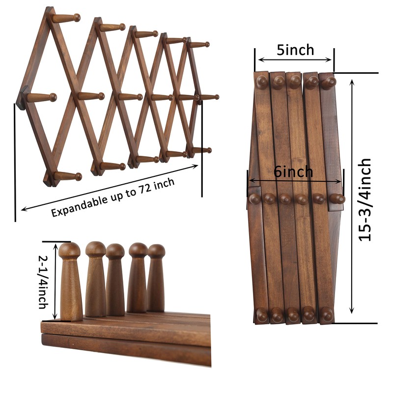 WEBI Accordion Wall Hanger, Wooden Coat Rack Wall Mounted, Hat