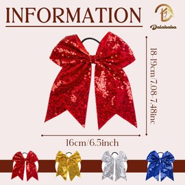Dalababa 1 Pair Large Sequin Bow Hair Ties, Glitter Elastic Scrunchies Shining Ponytail Holders Hairband, Hair Bobbles for Women Girls Party Stage Performance Cheerleading