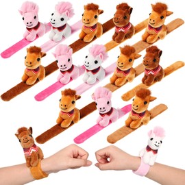 Sumind 15 Pcs Horse Party Favors Stuffed Animal Slap Bracelets for Kids Cute Plush Animal Slap Bracelets Cowboy Cowgirl Valentines Stuffed Toy Bulk for Boys Girls Birthday Easter Classroom Gifts