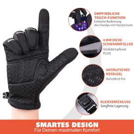 HIKENTURE Cycling Gloves | Warm Windproof Non-Slip MTB Gloves with Touchscreen Function | Black Full Finger Winter Gloves for Men and Women | Downhill Cycling Gloves Winter / Autumn, m