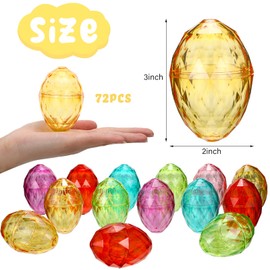 Large Diamond Easter Eggs with Easter Stickers 3 Inch Fillable Plastic Pastel Easter Eggs Translucent Colorful Easter Eggs Bulk for Filling Treats Basket Stuffer Filler Easter Hunt Party (72 Pcs)