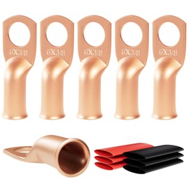 6pcs 6 Awg - 3/8" (M10) Sanuke Wire Lugs Ring Terminal Connectors Ends Heavy Duty for Battery Cable Lug Wire Electrical Eyelets with 3:1 Dual Wall Adhesive Heat Shrink
