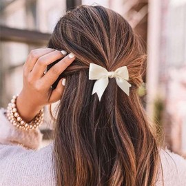 Inateannal Vintage Bow Hair Clips for Women Silk Bow Hair Clip Small Ribbon Bowknot Barrettes White Satin Bow Hair Accessories French Bow Tail Clips Cute Tiny Hair Bow Clip