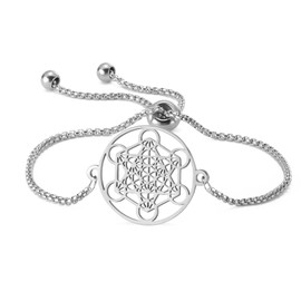 TEAMER Archangel Metatron Cube Bracelet Stainless Steel Adjustable Metatron Cube Bracelet Vintage Amulet Wicca Jewelry For Women (Silver)