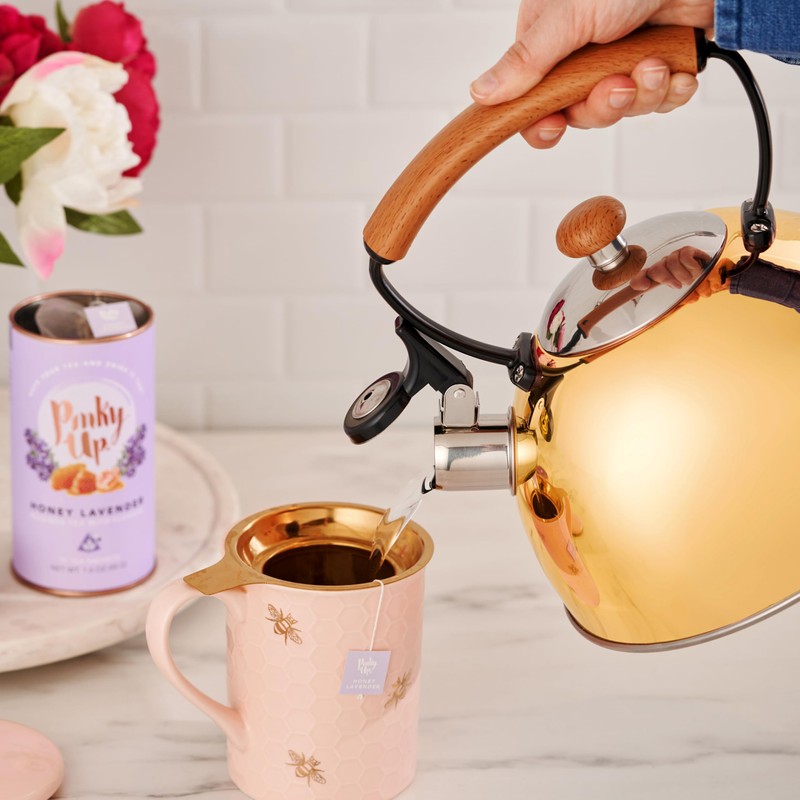 Pinky Up Hadley Stainless Steel Tea Kettle for Stovetop, Whistling