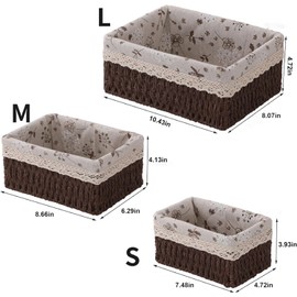 Cestas tejidas a mano para almacenamiento，3 Piezas Canastas para Baño Organizador,Organizadora de Almacenamiento,para Diseño Higiénico y Decorativo para Hogar, Dormitorio y Baño (Café)