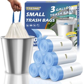 T.FORING 3 Gallon Trash Bags Drawstring 0.96 Mil - 120 Count 12 Liter Small Garbage Bags for Bathroom, Strong White Unscented Plastic Wastebasket Bin Liners for Toilet Office and Bedroom