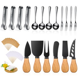 18 Pieces Charcuterie Board Accessories Spreader Knife Set Cheese Butter Spreader Knife Charcuterie Utensils with Wooden Handles Mini Serving Tongs Spoons Forks for party Wedding Christmas (Black)