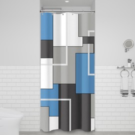 BTTN Stall Fabric Shower Curtain - 36x72 Inches Small Geometric Waterproof Cloth Shower Curtain Set with 6 Hooks, Narrow Hotel Spa Walk in Neutral Simple Shower Curtains for Bathroom - Moonlight Blue