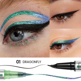 Pudaier Black and Chrome Waterproof Liquid Eyeliner, Stay All Day Eye Liner Pen with Precise Tips for Women, Smudge-Proof & Transfer-Resistant, Vegan & Cruelty-Free