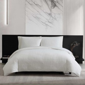 Vera Wang - Comforter Set, Luxurious Bedding with Matching Shams, Grid Pattern Design, Modern Room Essentials (Bark Texture White, King)