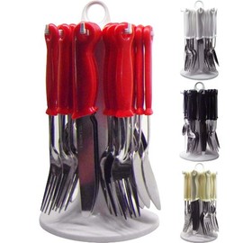New 24PC Cutlery Dinner Set Rack Metal Forks TEASPOONS Tea Spoons Drainer Stand (White)