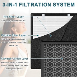 HOAXCINN H13 Replacement Air Filter Compatible with Samrado M6 Pet Air Purifier, 3 In 1, H13 High-Efficiency Activated Carbon Filter, 2-pcs
