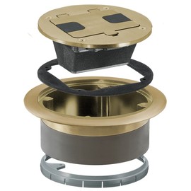 Bryant Electric RF406BP Pre-Assembled Flange, Cover, and Leveling Ring for Floor Boxes Poured in Concrete with 15A 125V Outlet Included, Brushed Brass Plate Solid