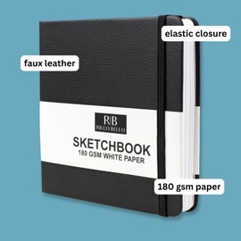 Ricco Bello 5.5 x 5.5 inch Small Square Sketchbook for Drawing - 180 GSM Thick Paper, Faux Leather Hardcover, for Use with Pen, Pencil, Water Based Markers, 64 Sheets / 128 Pages