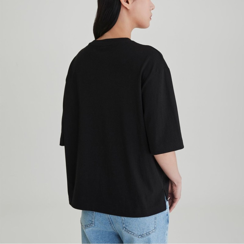 JAJU Women's Cotton Loose Fit 5-Button T-Shirt_Black
